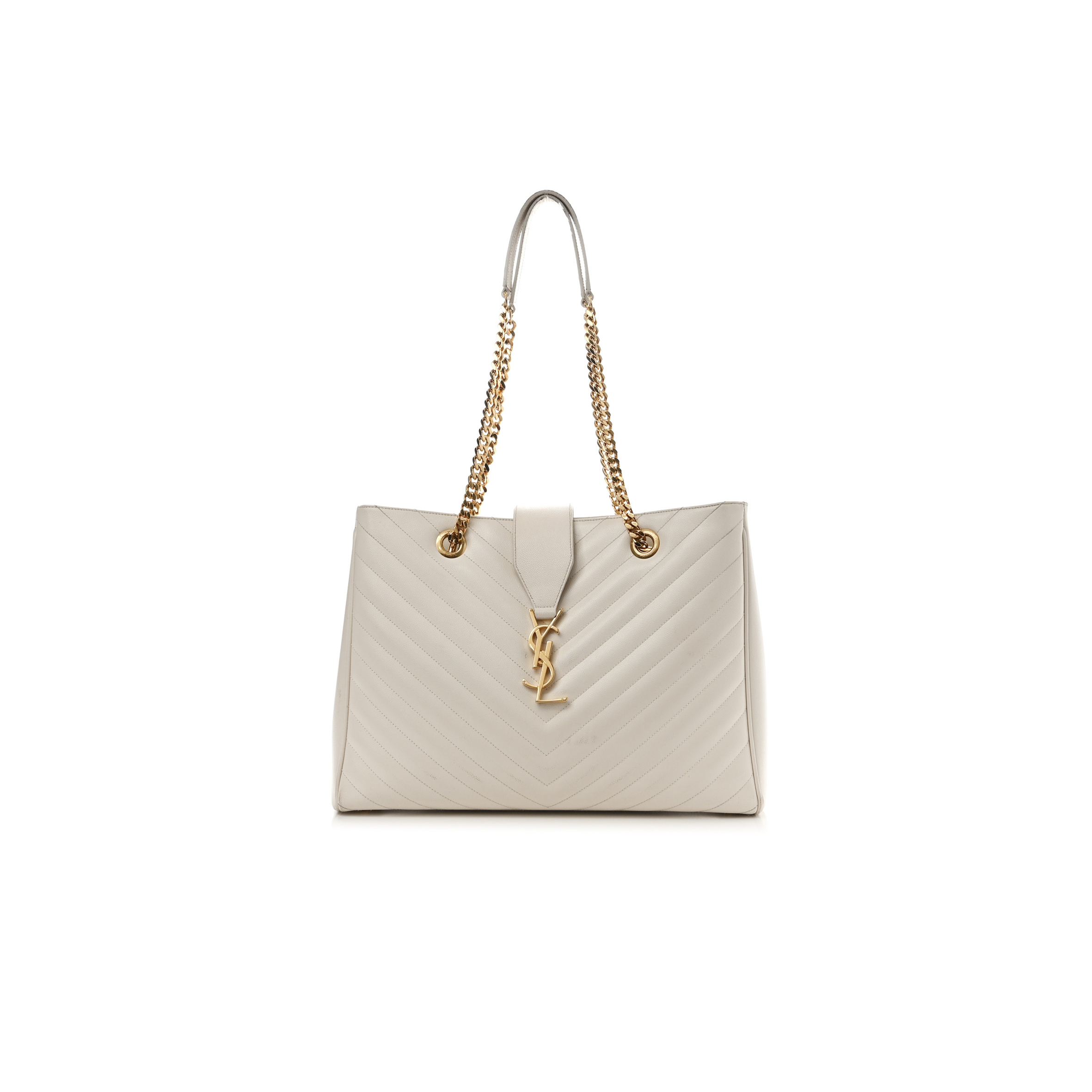 YSL CHEVRON LEATHER CLASSIC MONOGRAM SHOPPING TOTE WHITE 1466144 (33*22*15cm)